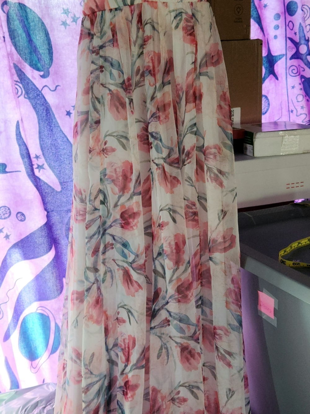 LUXXEL Floral Maxi Dress with Cross-Back Straps Size M